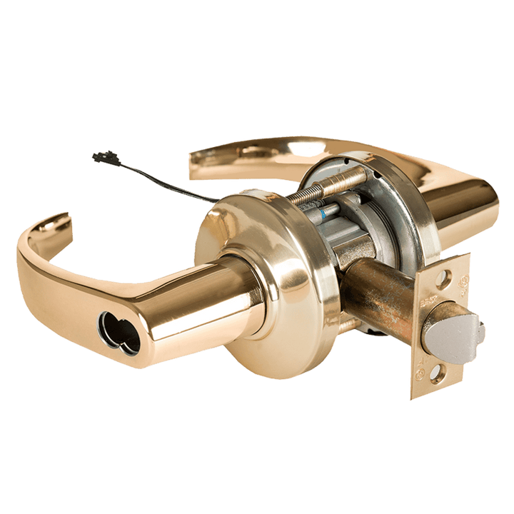 Grade 1 Electric Cylindrical Lock, Electronically Locked, 2-3/4" Backset, Fail Safe, 24VDC, 14C Design, Bright Brass