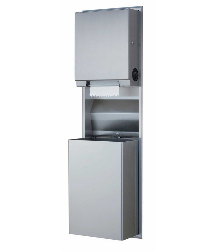 Bobrick B-3961 Convertible Paper Towel Disp./Waste Receptacle for 4" Wall-12-Gal. — product view
