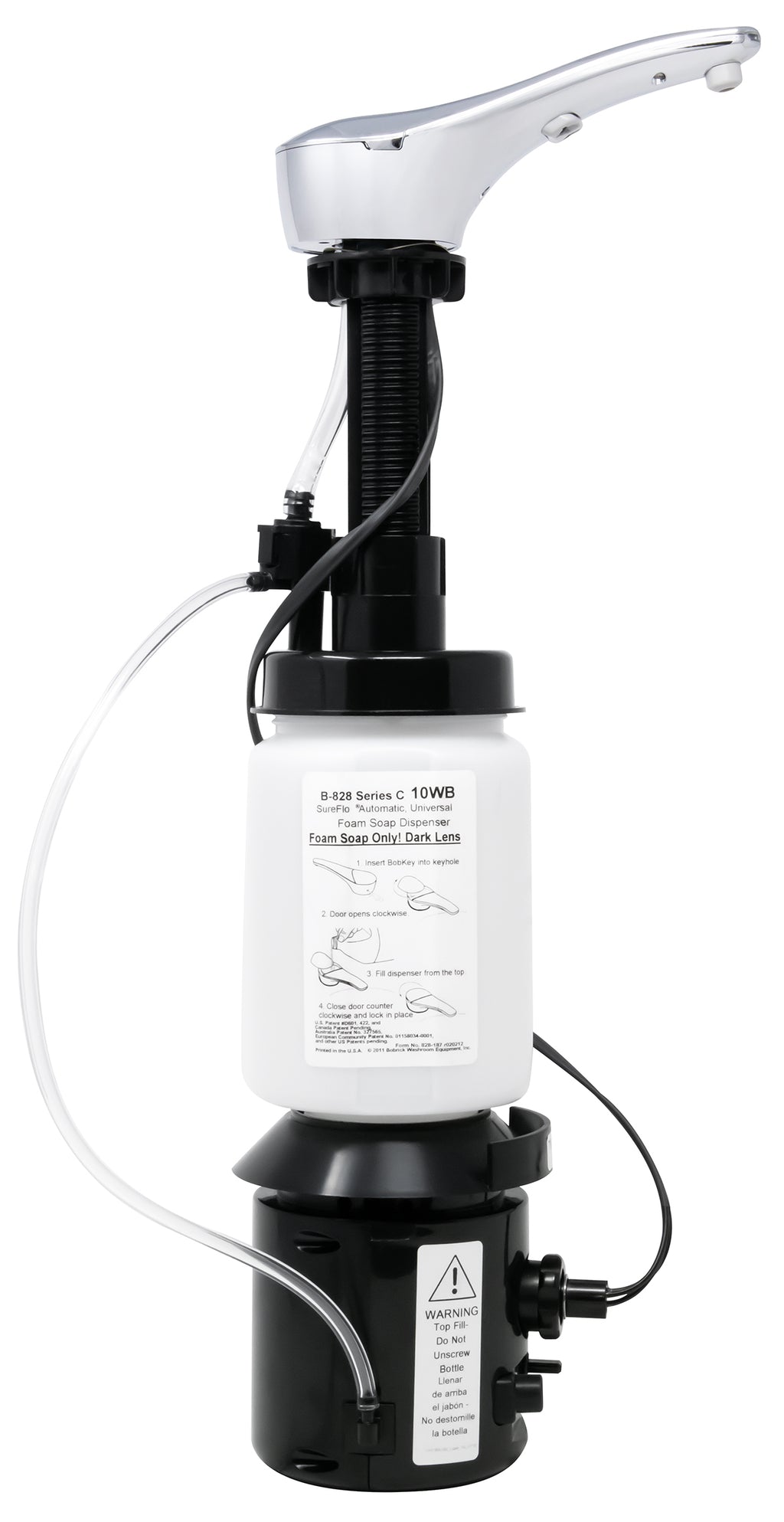 Bobrick B-828 Foam Dispenser, 34-fl. oz., 6-3/4" Spout – for Lav. up to 2" Thick — product view