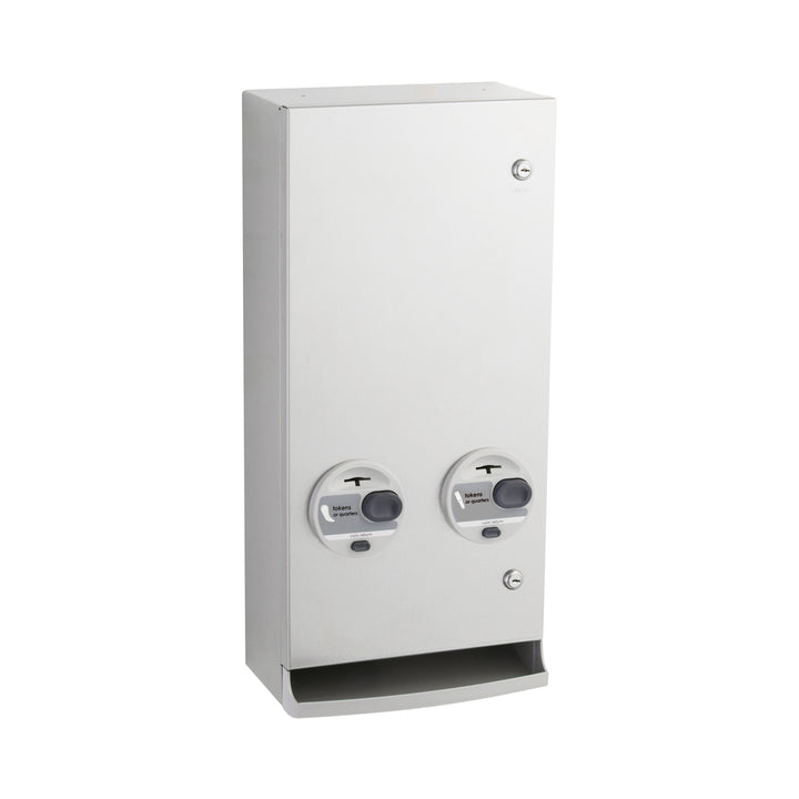 Bobrick B-2706T Surface-Mounted Push-Button Napkin/Tampon Vendor, Token Operation — product view