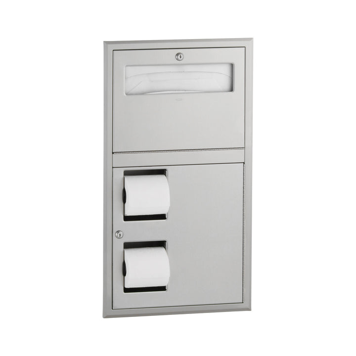 Bobrick B-34745 Recessed Seat Cover Dispenser and Dual-Roll Toilet Tissue Dispenser — product view
