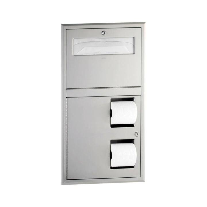 Bobrick B-3474 Recessed Seat Cover Dispenser and Dual-Roll Toilet Tissue Dispenser — product view