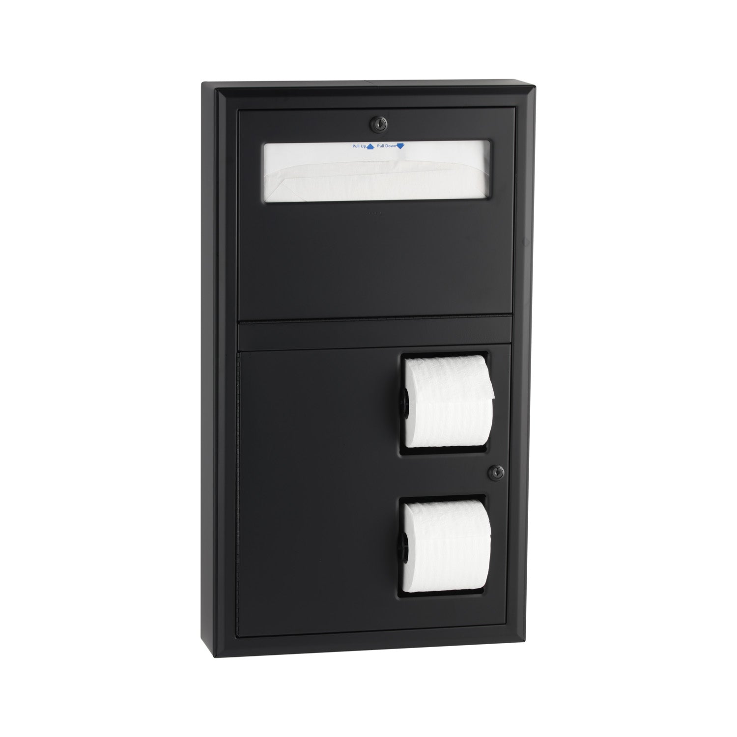 Bobrick B-3479.MBLK Surface-Mounted Seat Cover Dispenser and Dual-Roll Toilet Tissue Disp., Matte Black — product view
