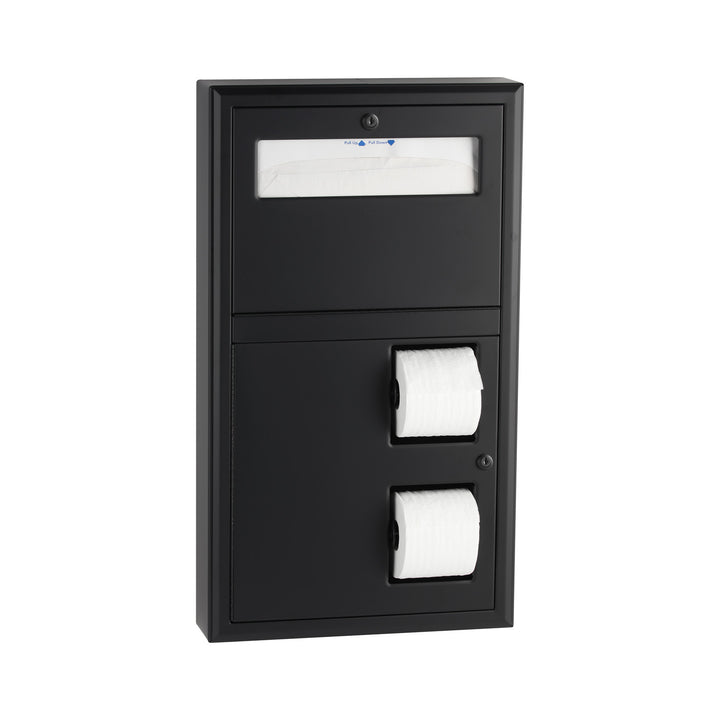Bobrick B-3479.MBLK Surface-Mounted Seat Cover Dispenser and Dual-Roll Toilet Tissue Disp., Matte Black — product view