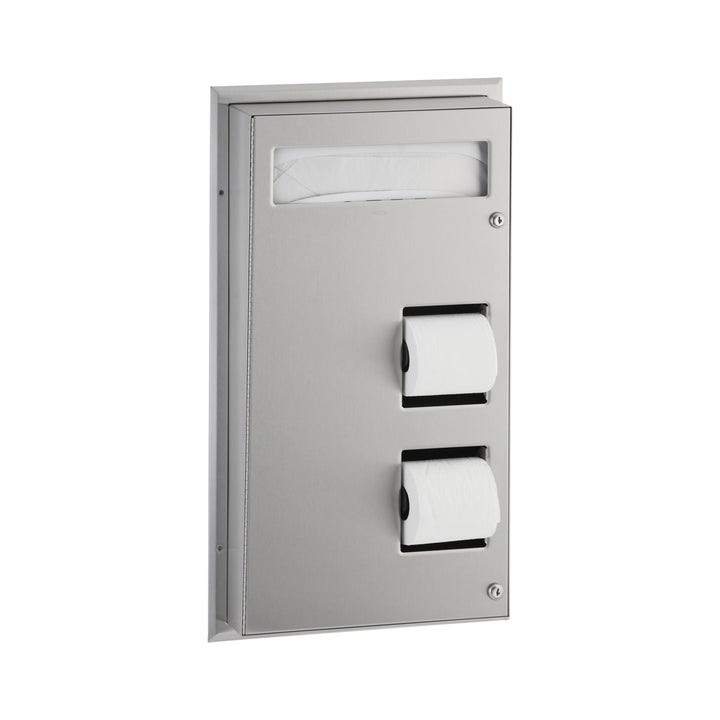 Bobrick B-347 Partition-Mounted Toilet Seat Cover Dispenser and Dual-Roll Dispenser — product view