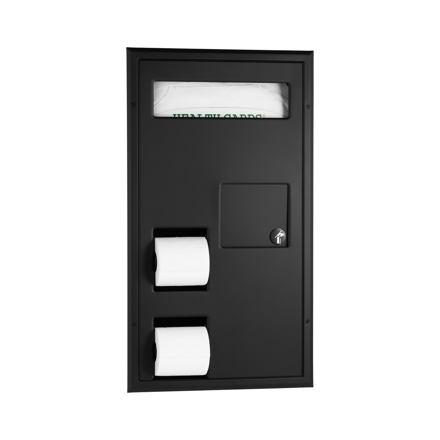 Bobrick B-3571.MBLK Partiton-Mounted Seat Cover Dispenser Disposal, 0.8-Gal. Toilet Tissue Dispenser – Accessible Design, Matte Black — product view