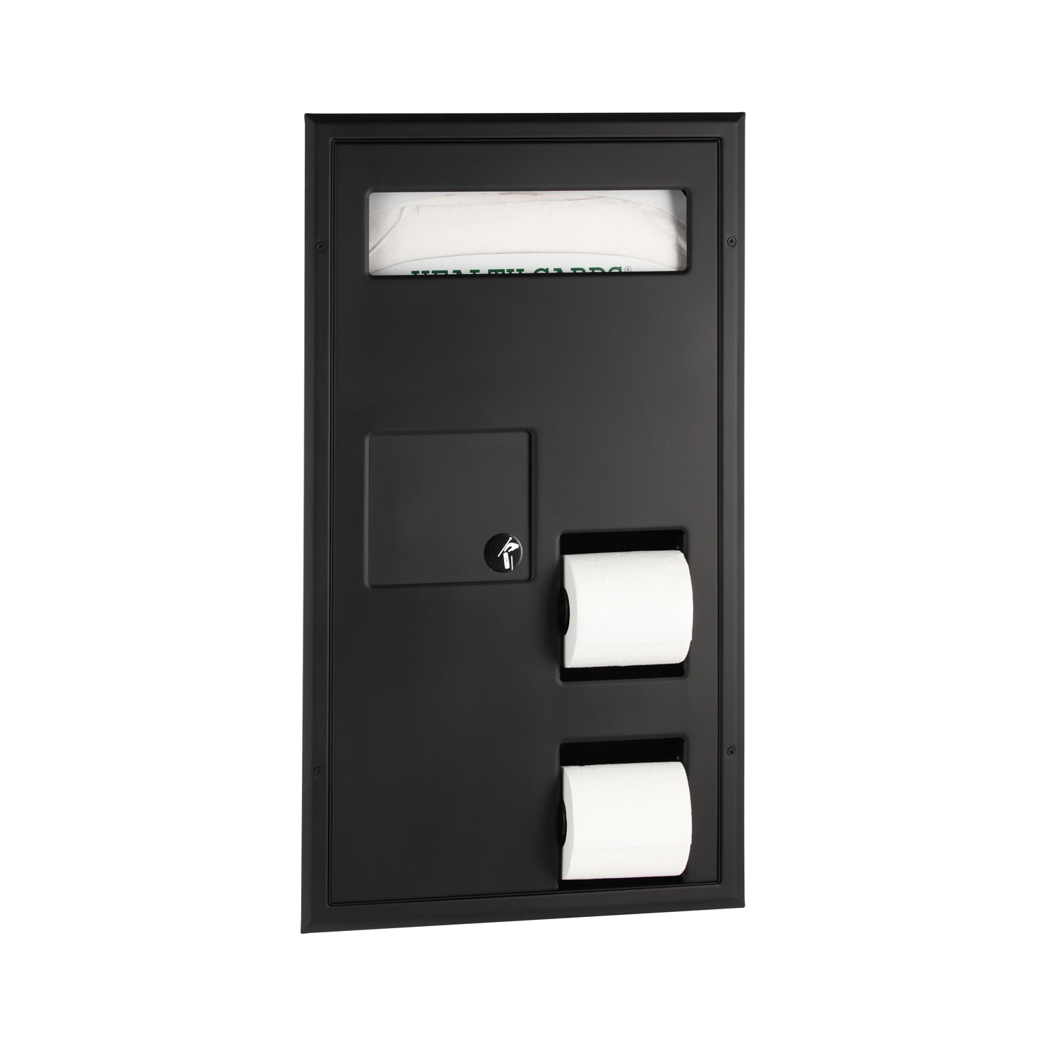 Bobrick B-35715.MBLK Partiton-Mounted Seat Cover Dispenser Disposal, 0.8-Gal. Toilet Tissue Dispenser – Accessible Design, Matte Black — product view
