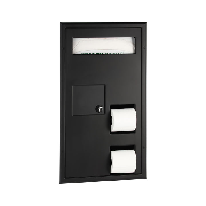 Bobrick B-35715.MBLK Partiton-Mounted Seat Cover Dispenser Disposal, 0.8-Gal. Toilet Tissue Dispenser – Accessible Design, Matte Black — product view