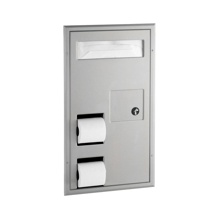Bobrick B-3571 Partiton-Mounted Seat Cover Dispenser Disposal, 0.8-Gal. Toilet Tissue Dispenser – Accessible Design — product view