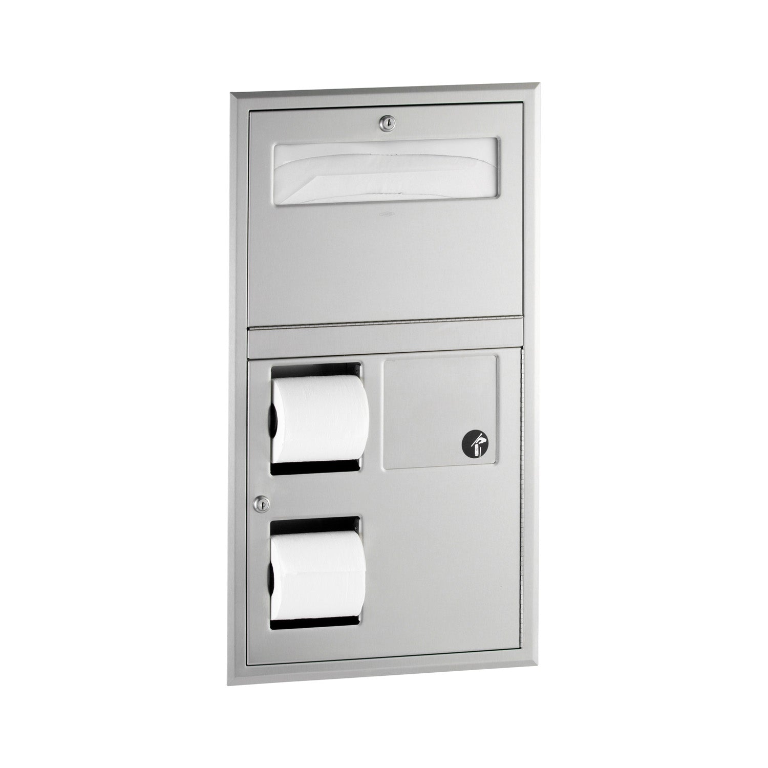 Bobrick B-35745 Recessed Seat Cover Dispenser, Disposal, 0.8-Gal. Toilet Tissue Dispenser — product view