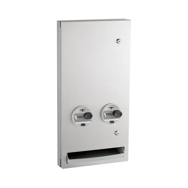 Bobrick B-370634C Semi-Recessed Push-Button Napkin/Tampon Vendor, Free no-coin Operation — product view