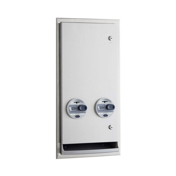 Bobrick B-3706 25 Recessed or Semi-Recessed Push-Button Napkin/Tampon Vendor, Single-Coin 25¢ Operation — product view