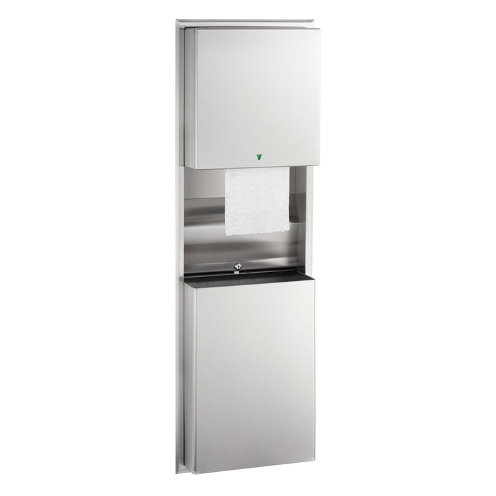 Bobrick B-3974 Recessed Automatic Universal Roll Paper Towel Dispenser / Waste Receptacle-12-Gal. — product view