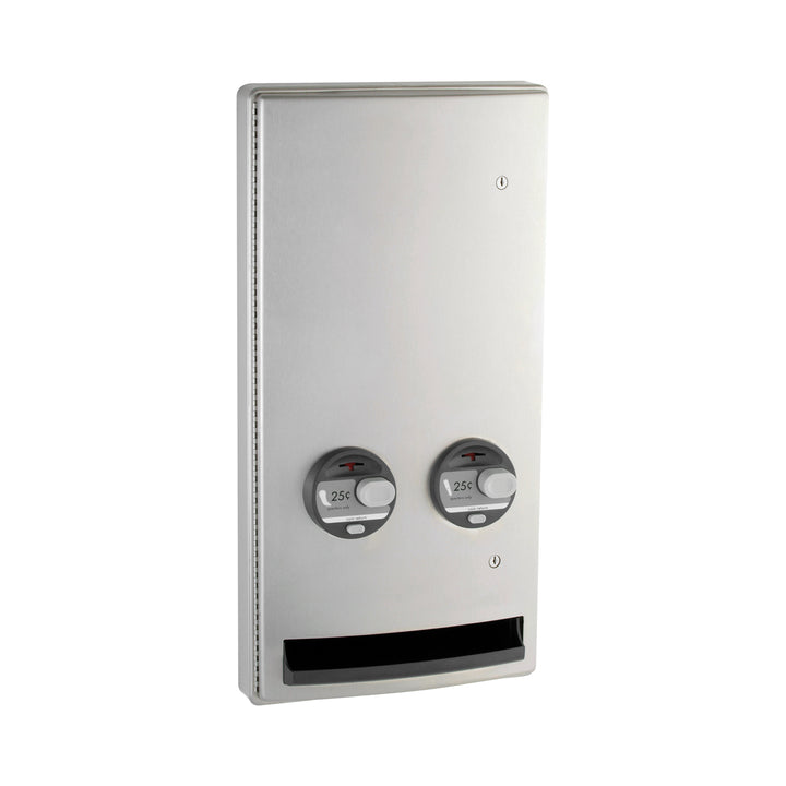 Bobrick B-47064 25 Semi-Recessed Push-Button Napkin/Tampon Vendor, Single-Coin 25¢ Operation — product view