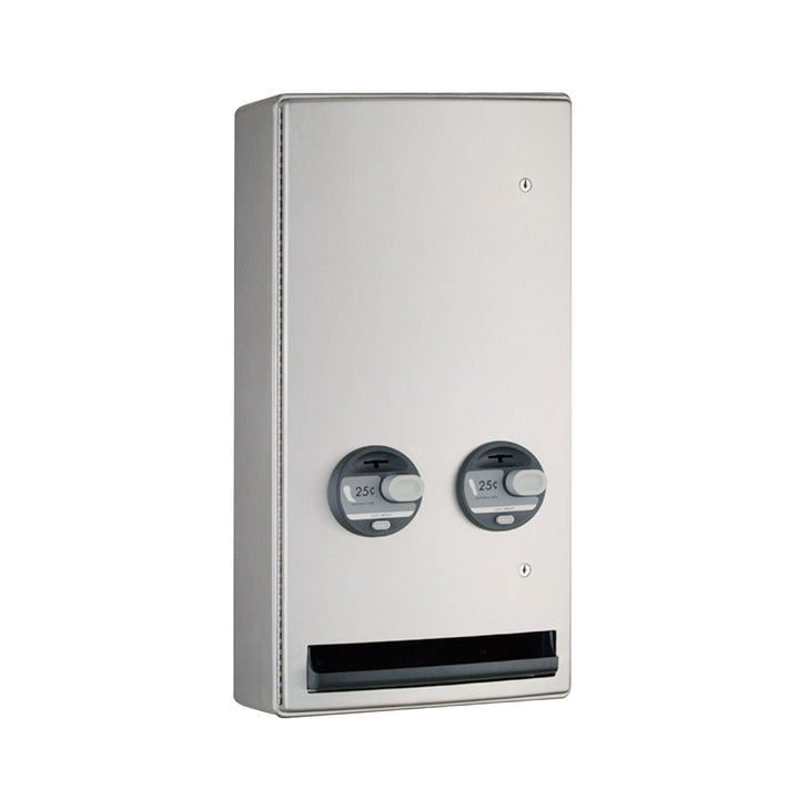 Bobrick B-47069 25 Surface-Mounted Push-Button Napkin/Tampon Vendor, Single-Coin 25¢ Operation — product view