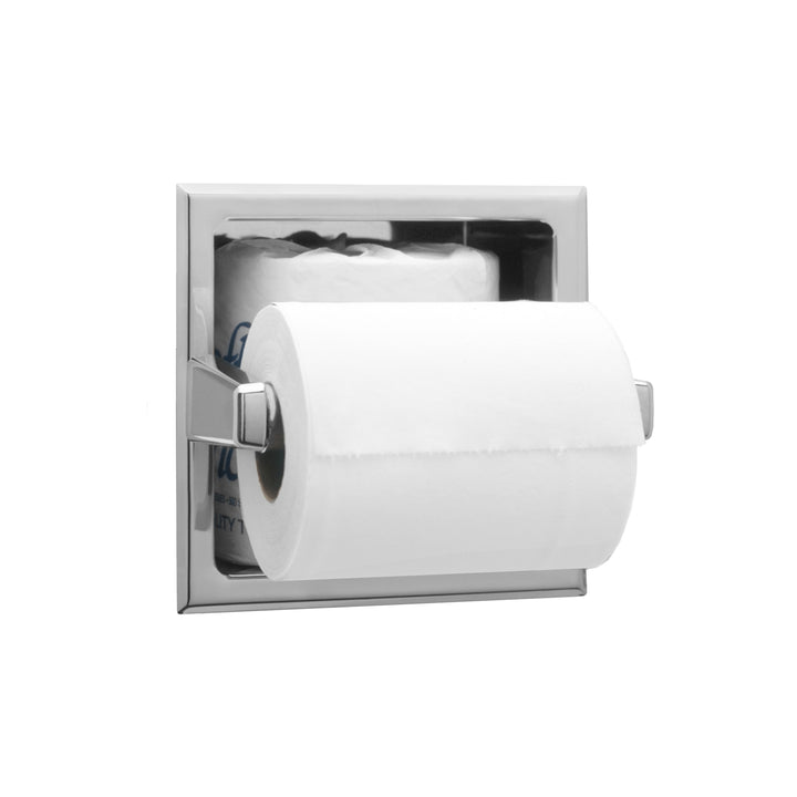 Bobrick B-6637 Toilet Tissue Dispenser with Storage for Extra Roll, Bright-Polished Stainless Steel Finish — product view