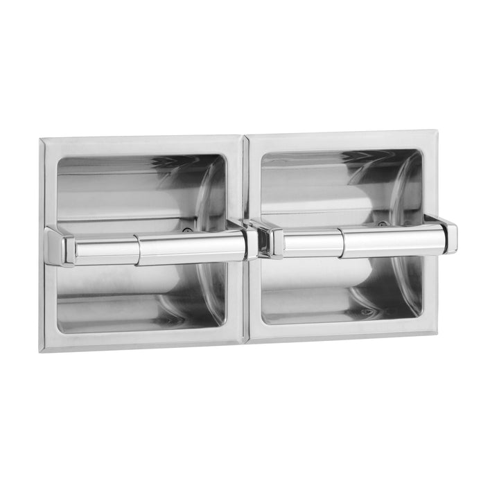 Bobrick B-6977 Toilet Tissue Dispenser, 2 Rolls, Mounting Clamp, Satin Finish — product view