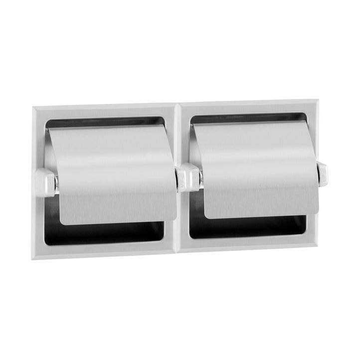 Bobrick B-6997 Toilet Tissue Dispenser, Hoods, 2 Rolls, Mounting Clamp, Satin Finish — product view