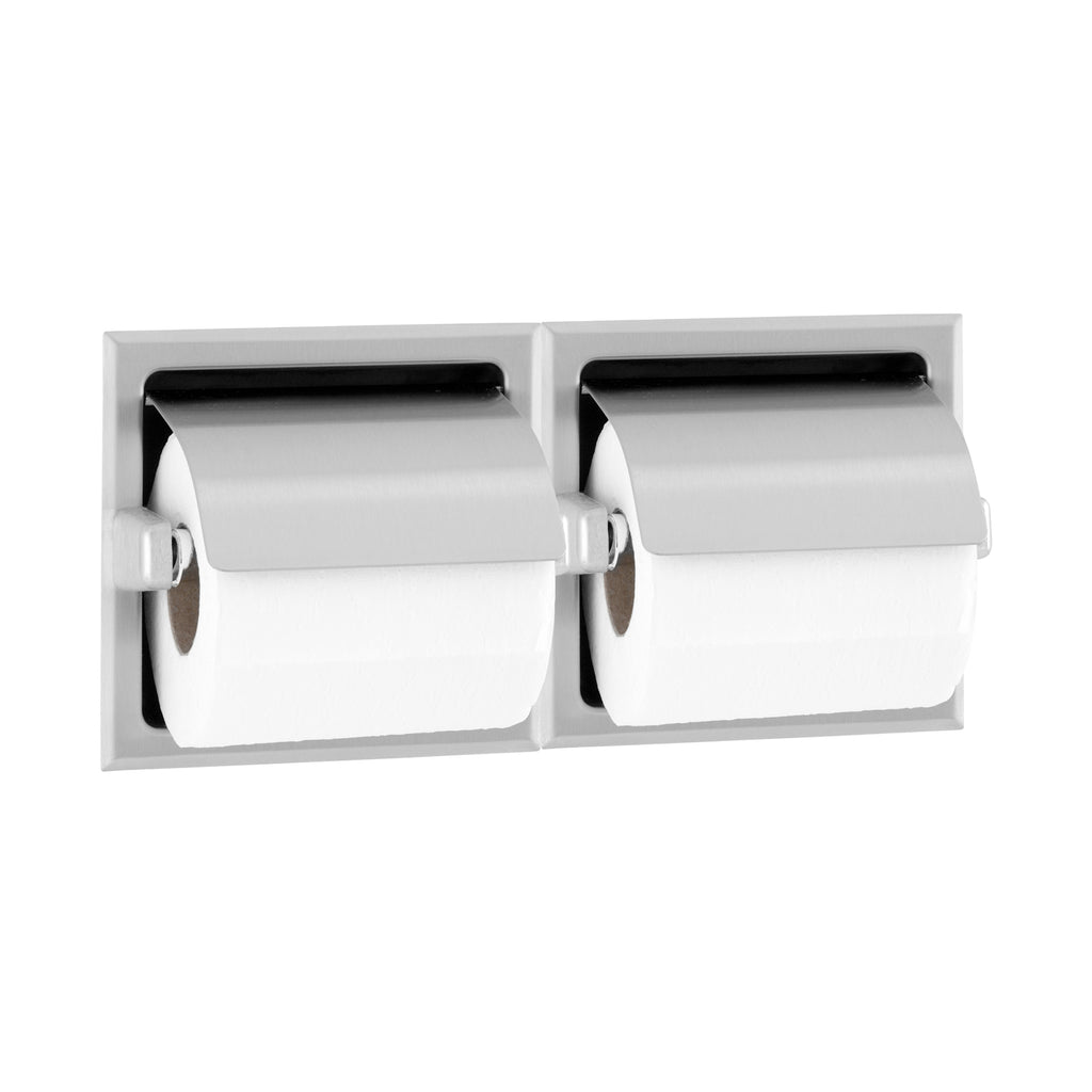 Bobrick B-6997 Toilet Tissue Dispenser, Hoods, 2 Rolls, Mounting Clamp, Satin Finish — alternate view 2