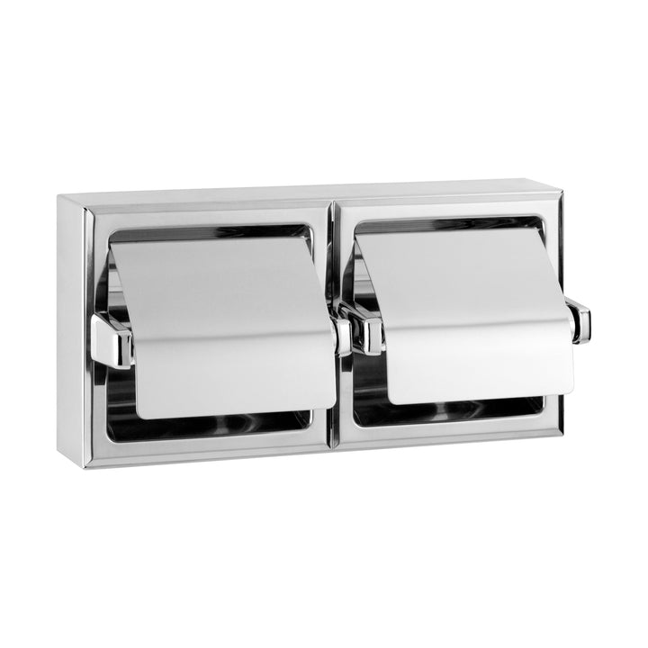 Bobrick B-6999 Surface-Mounted Toilet Tissue Dispenser, Hoods, 2 Rolls, Bright-Polished Stainless Steel Finish — product view