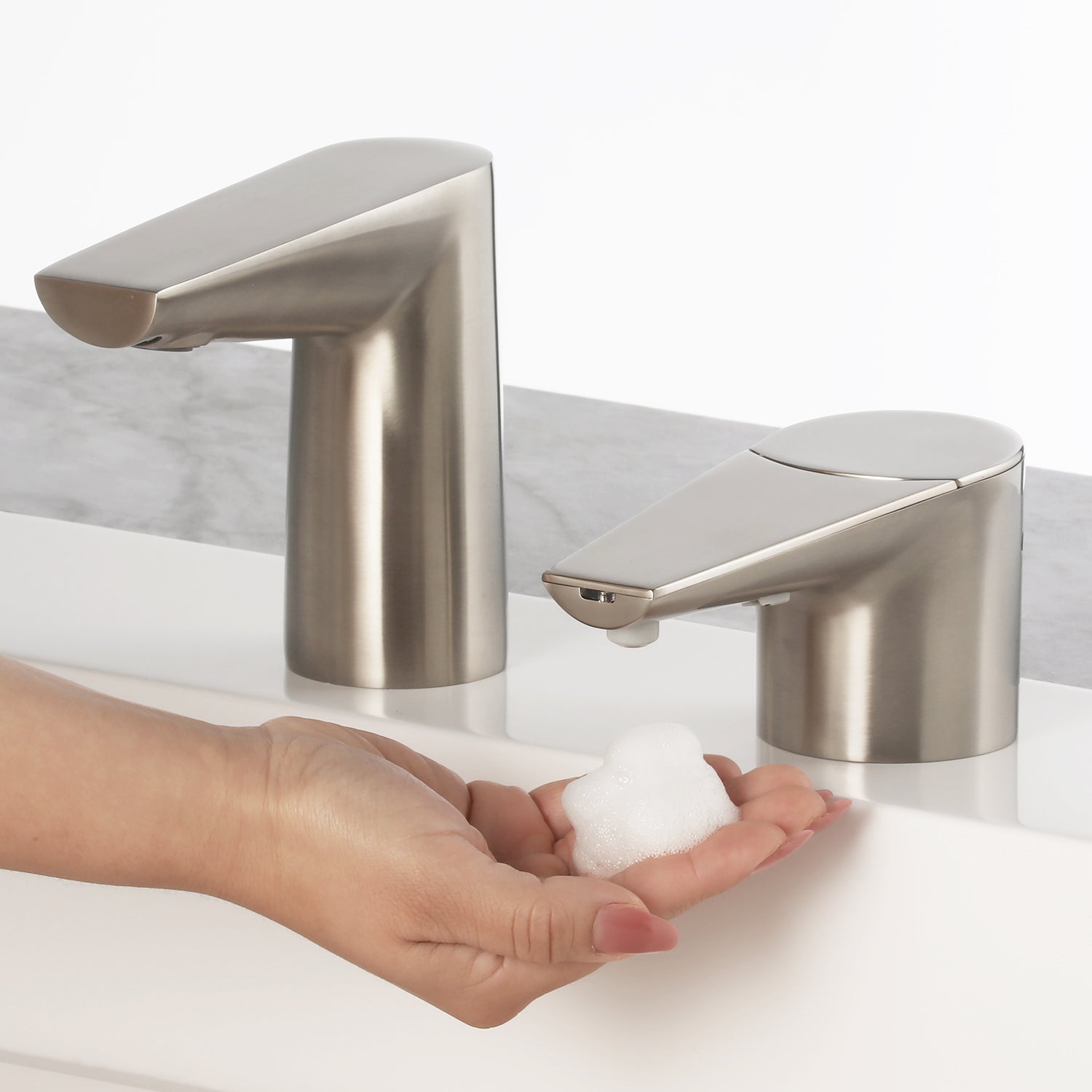 Bobrick B-865 NEW: Designer Series Automatic Top Fill Foam Soap Dispenser, Brushed Nickel — alternate view 3