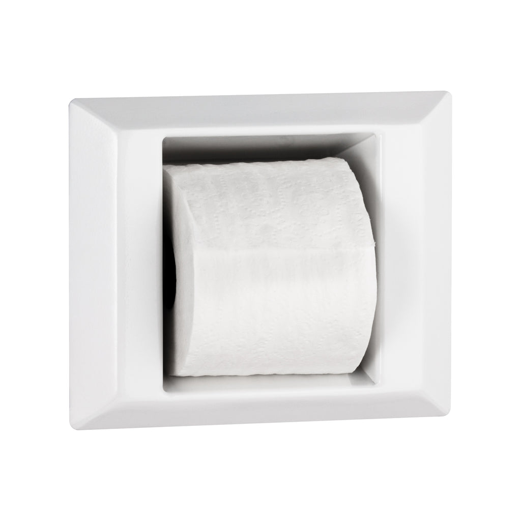 Bobrick B-9882 Semi-Recessed Toilet Paper Holder, Ligature Resistant, White Powder-Coated — alternate view 2
