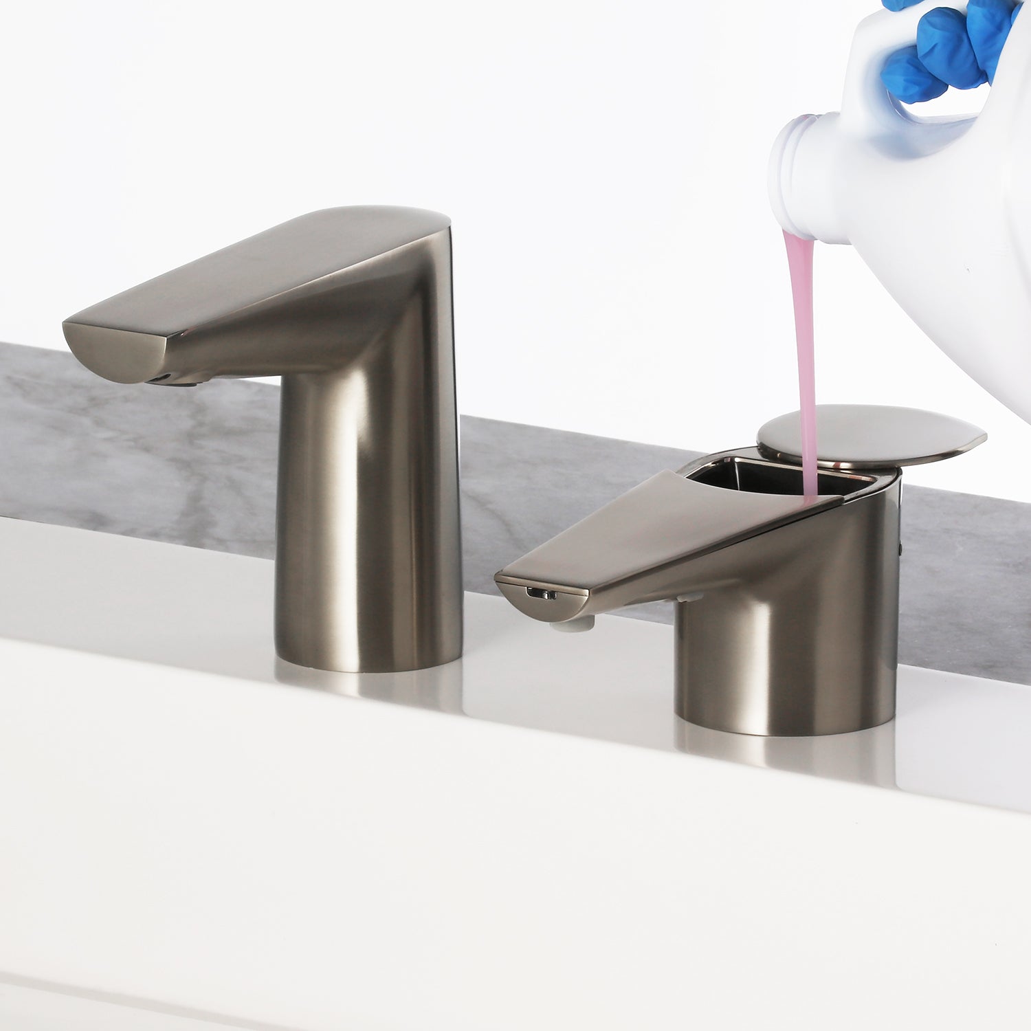 Bobrick B-875 NEW: Designer Series Automatic Top Fill Liquid Soap Dispenser, Brushed Nickel — alternate view 2