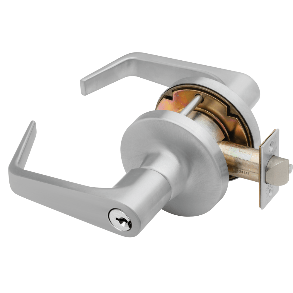 Falcon T Series Dane lever cylinder representative supplier image in satin chrome; ordered finish is listed on the product page