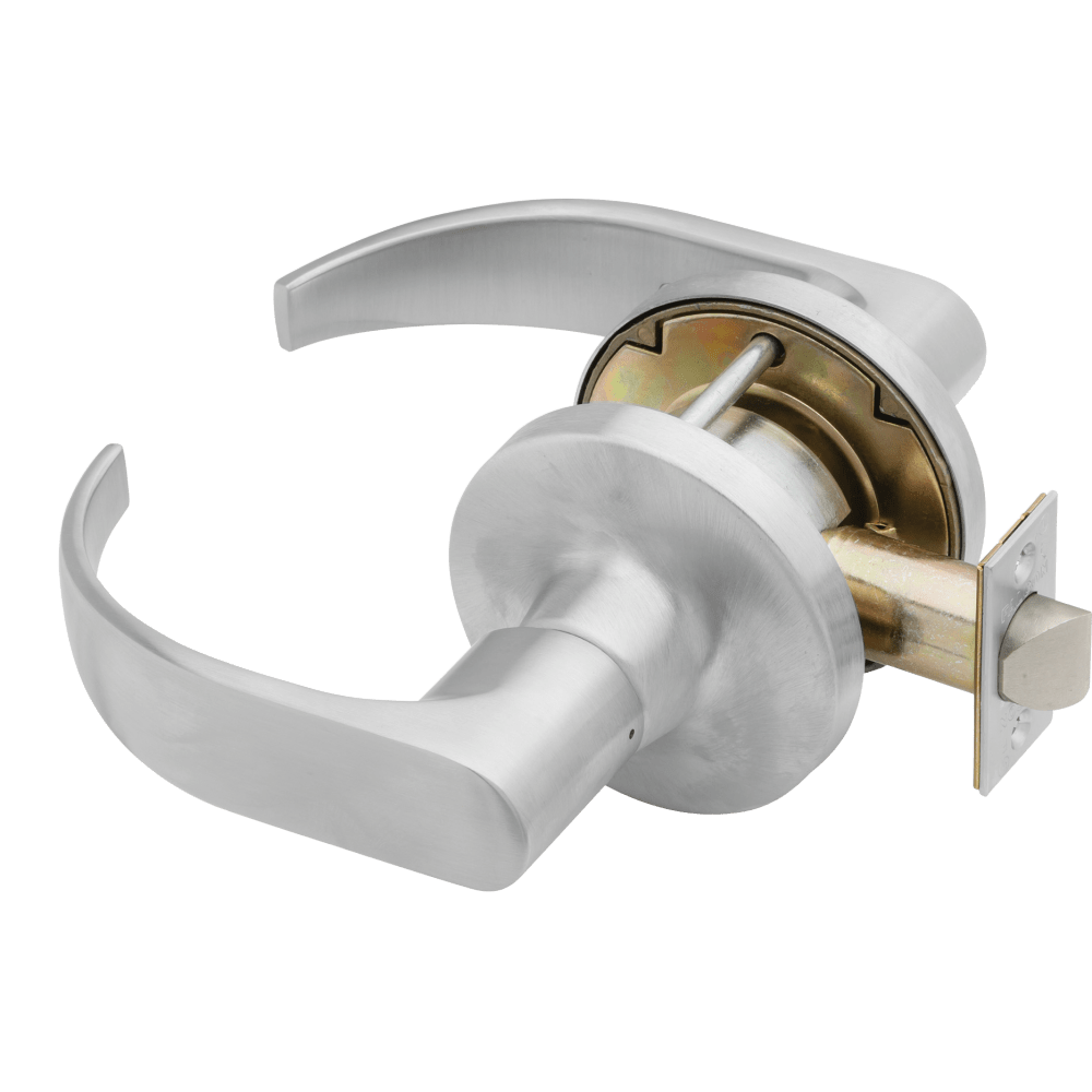 Falcon T Series Quantum lever passage representative supplier image in satin chrome; ordered finish is listed on the product page