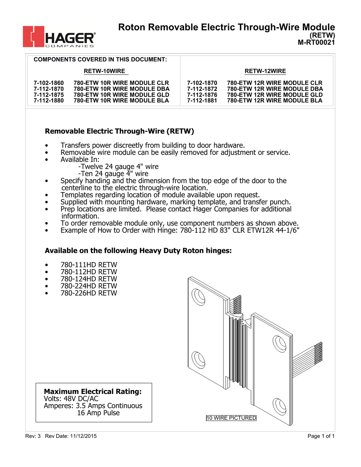 Official Hager RETW family image; exact MPN controls ordered configuration.