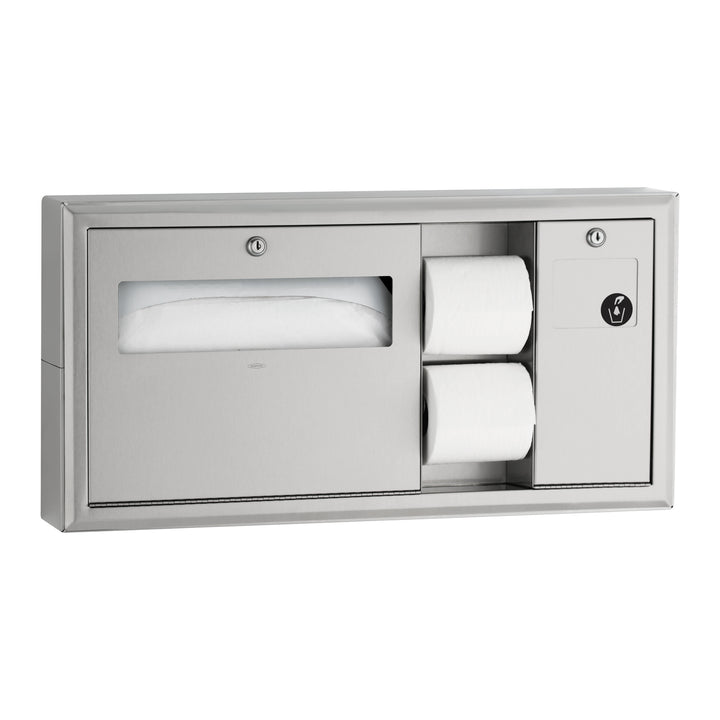 Bobrick B-30929 Surface-Mounted Toilet Tissue, Seat-Cover Dispenser and Waste Disposal, Right Side — manufacturer product image