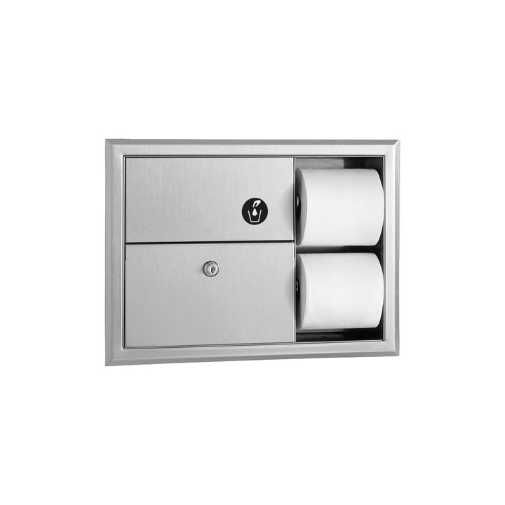 Bobrick B-3094 Napkin Disposal, 3/4-Gal. and Toilet Tissue Dispenser – Recessed — manufacturer product image