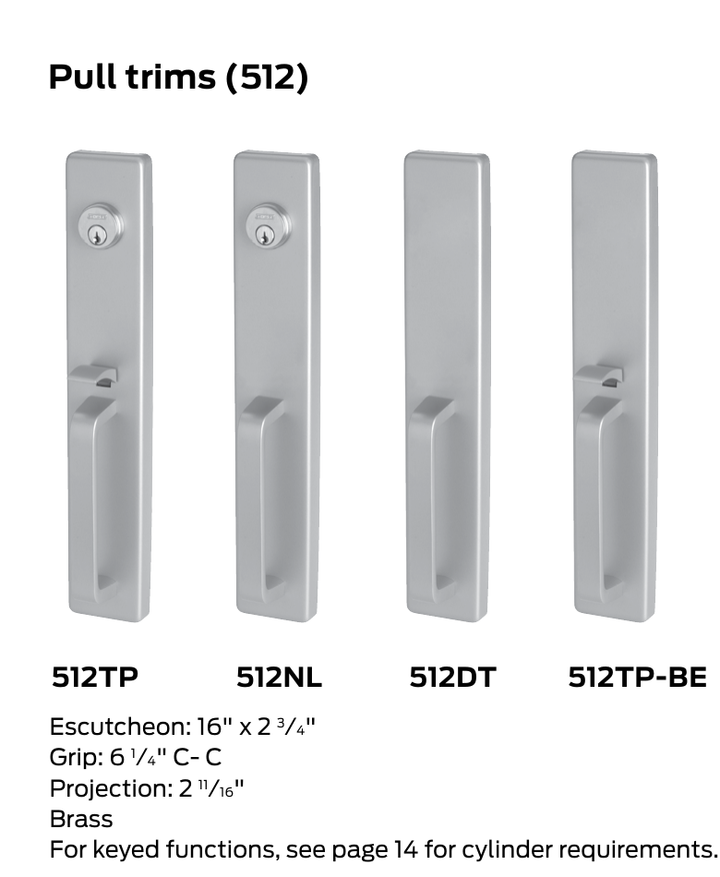 Falcon manufacturer catalog excerpt showing exact 512DT pull trim; related 512 trim variants appear for context